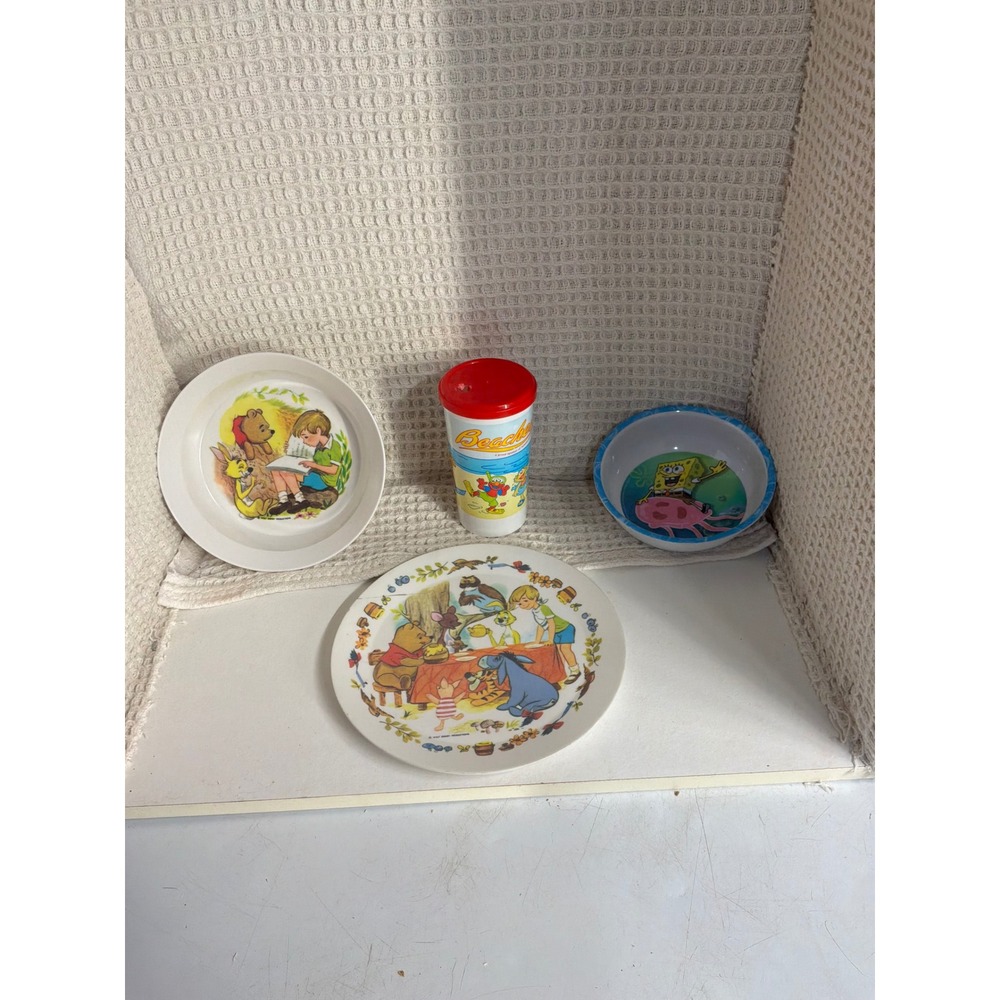 Vintage Kids Disney Winnie the Pooh SpongeBob Dish Set OS Multicolor